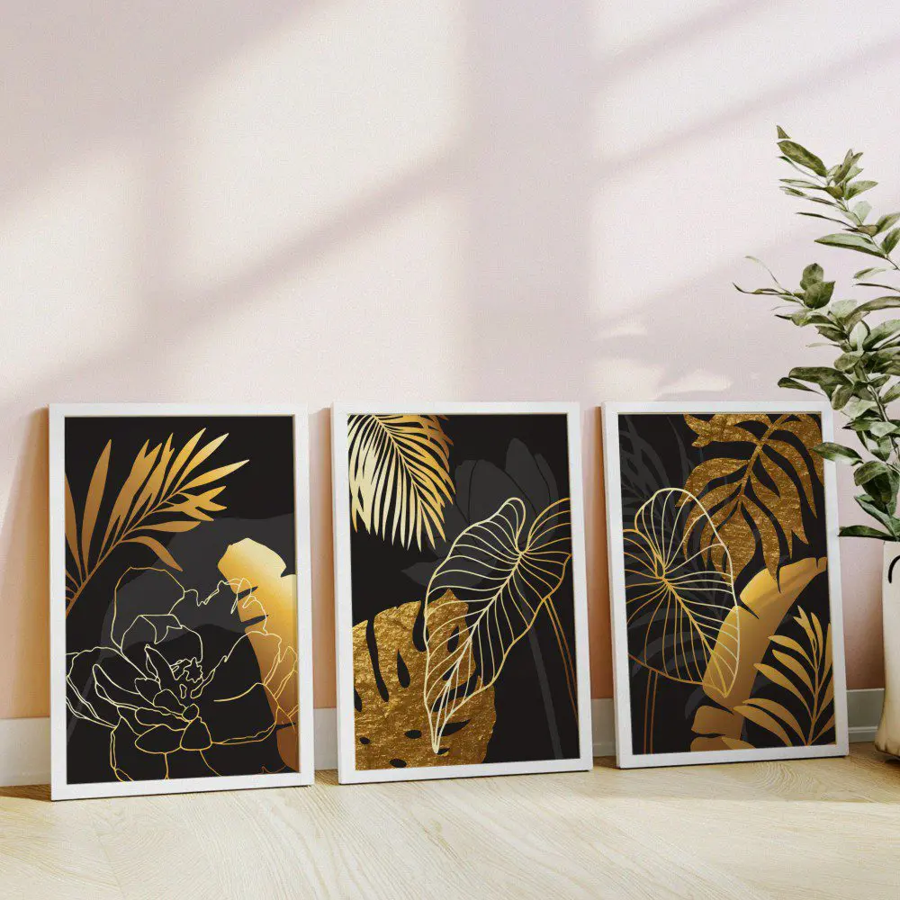 Mural Tríptico Pétalos Dorados