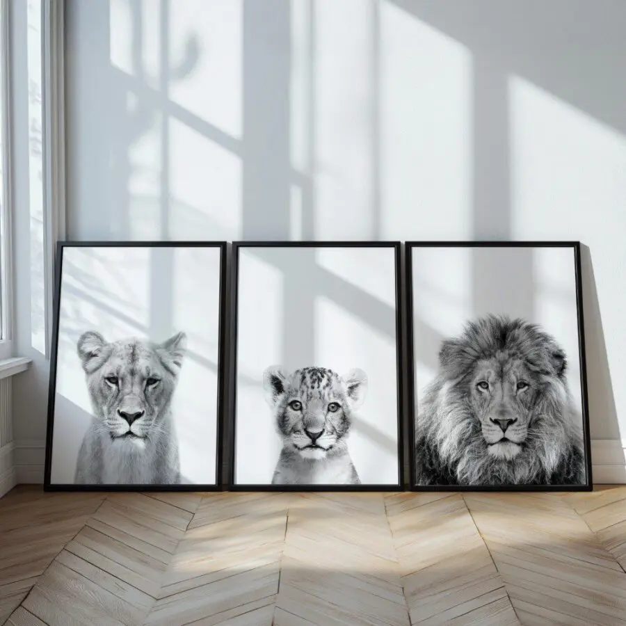 Mural Tríptico Lion Family