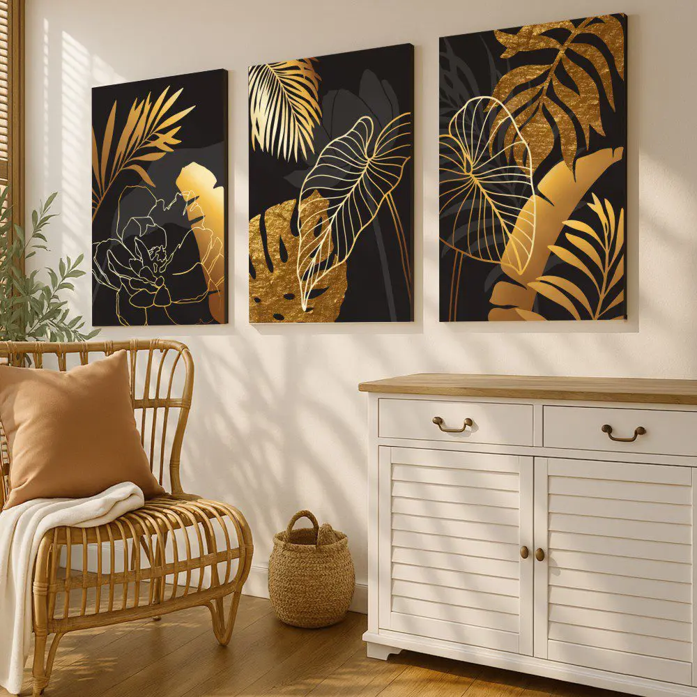 Mural Tríptico Pétalos Dorados - Imagen 4