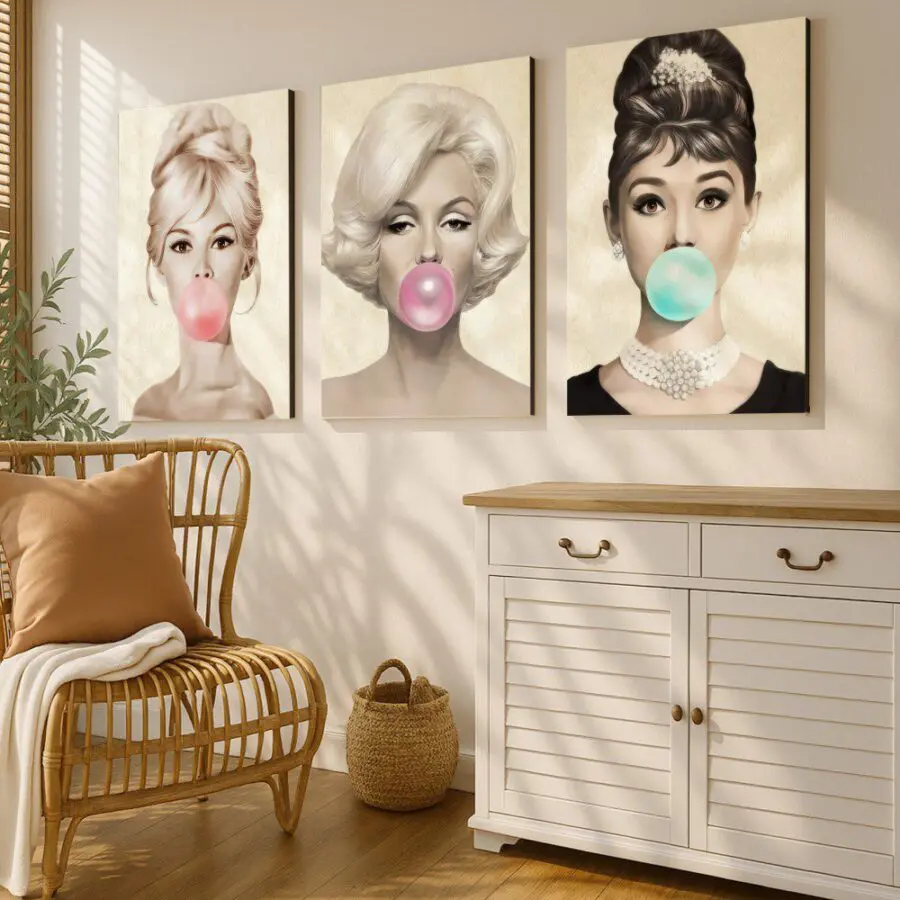 Mural Tríptico de Hepburn, Bardot & Monroe