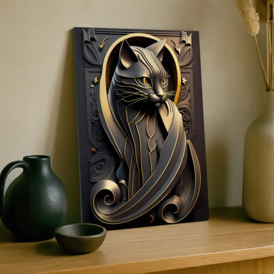 Cuadro de Gato Negro de Oro