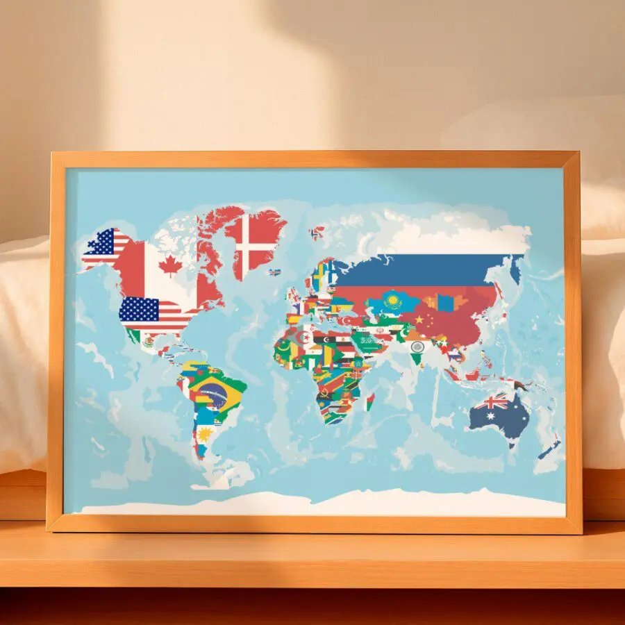 Cuadro de Mapamundi con banderas