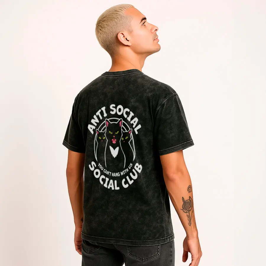 Remera Acid Wash Anti Social Club Cat