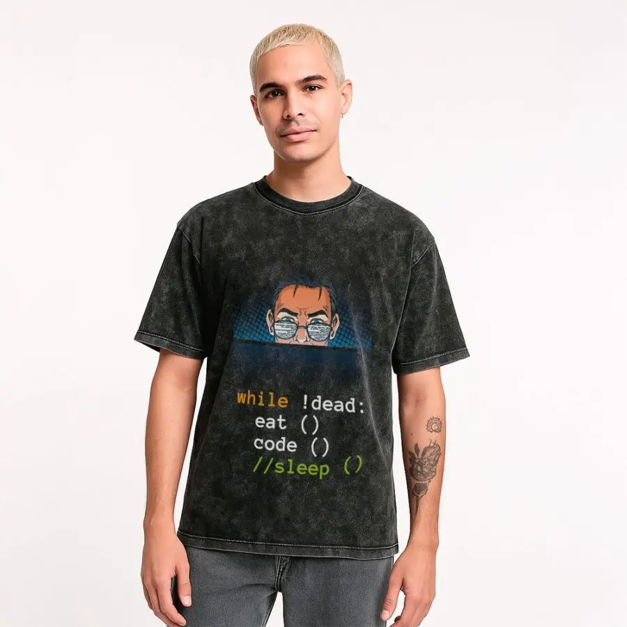 Remera Acid Wash Eat, code, repeat