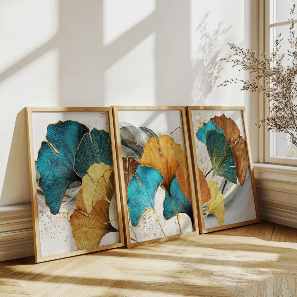 Mural Tríptico Golden Leaves - Imagen 3