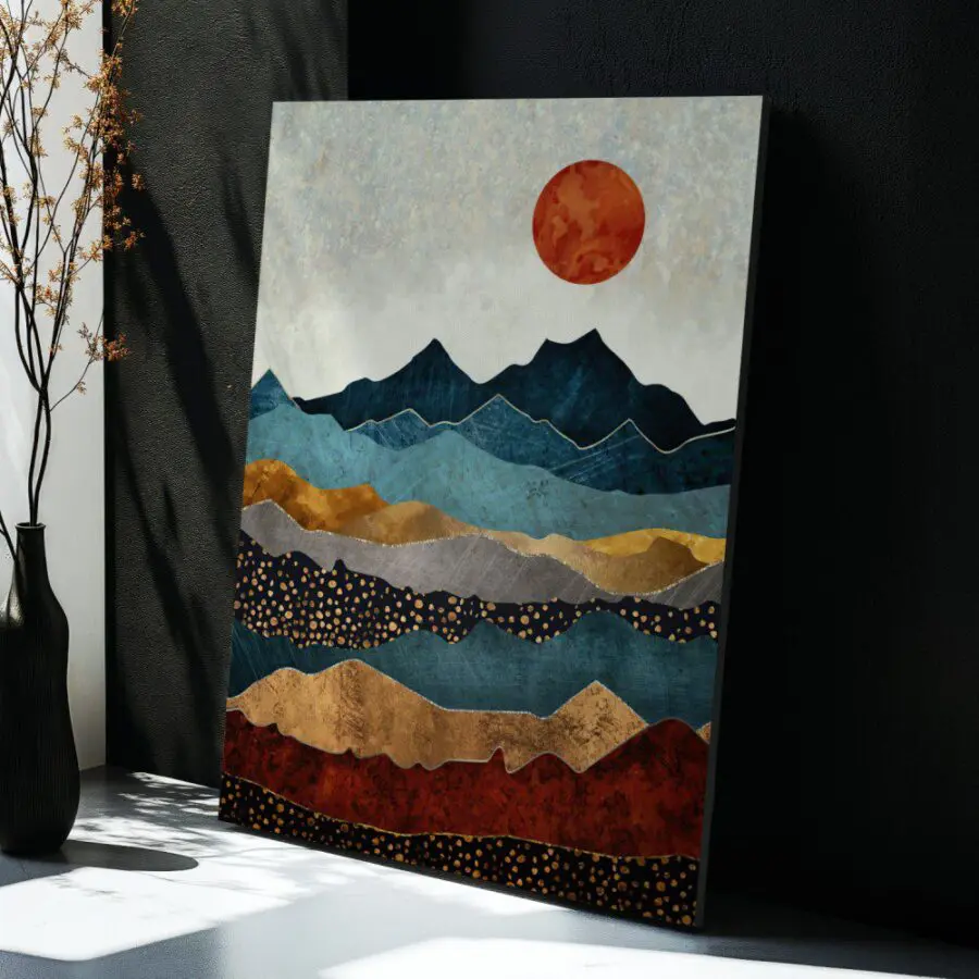 Cuadro de Puesta de Sol en las Montañas