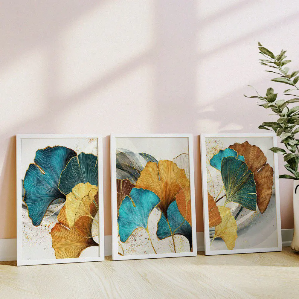 Mural Tríptico Golden Leaves - Imagen 4