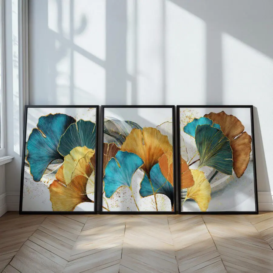 Mural Tríptico Golden Leaves