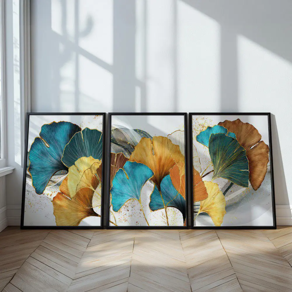 Mural Tríptico Golden Leaves