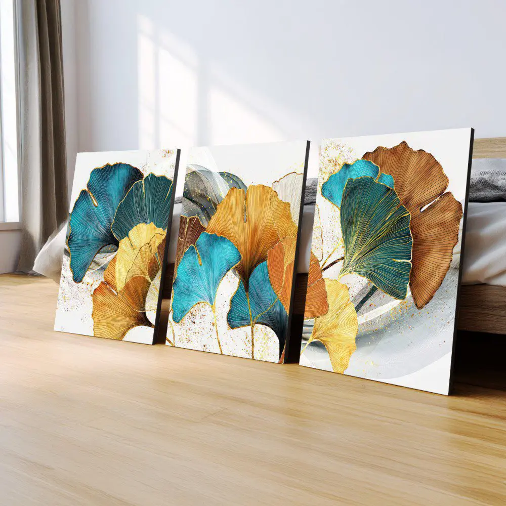Mural Tríptico Golden Leaves - Imagen 5