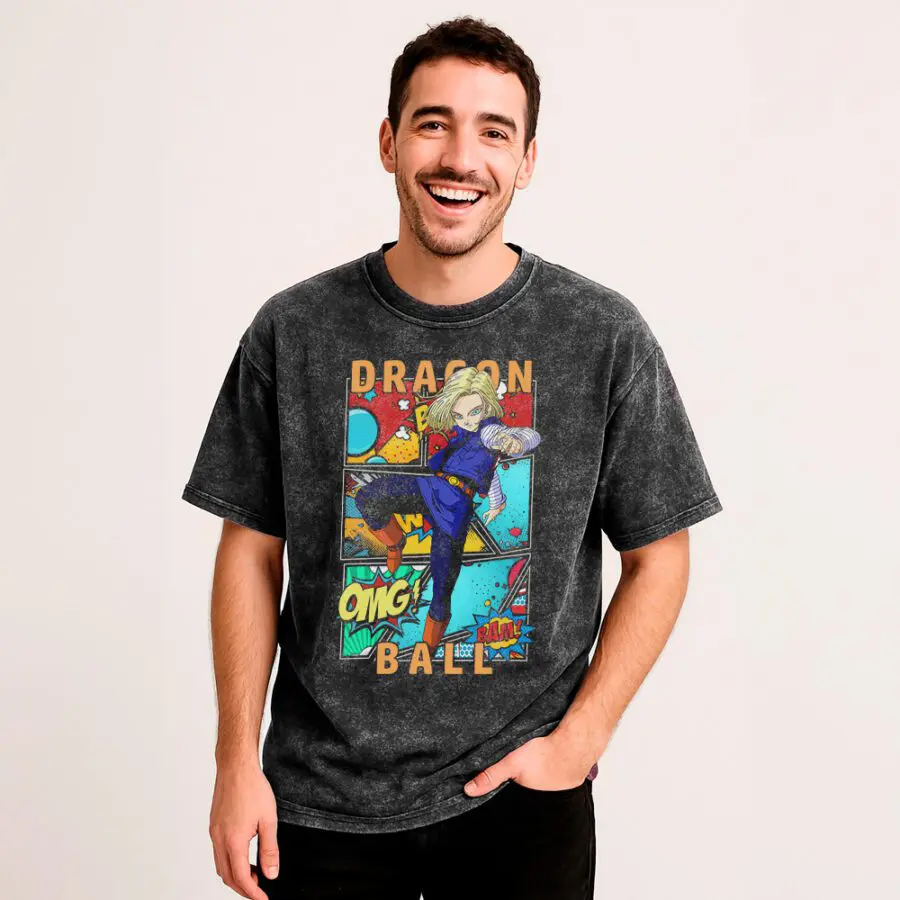 Remera Acid Wash de Androide 18 - Dragon Ball Z