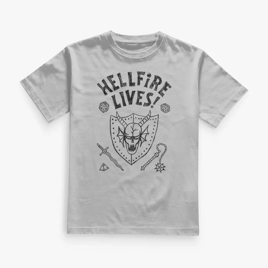 Remera de Stranger Things - Hellfire Lives (Gris)