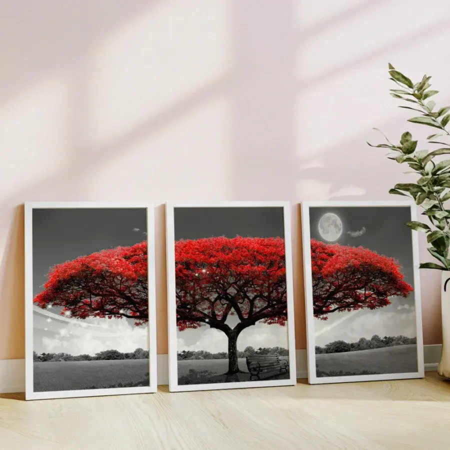 Mural Tríptico Árbol rojo