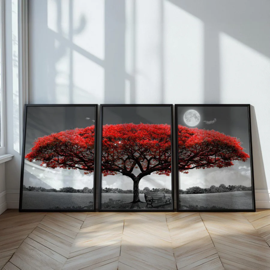 Mural Tríptico Árbol rojo