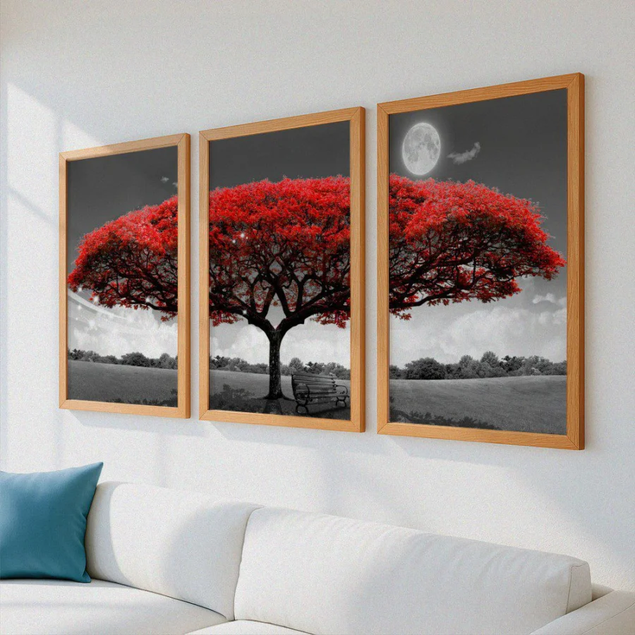 Mural Tríptico Árbol rojo