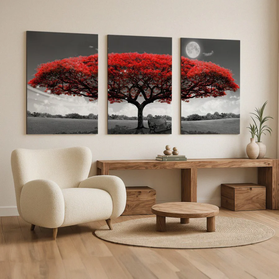 Mural Tríptico Árbol rojo