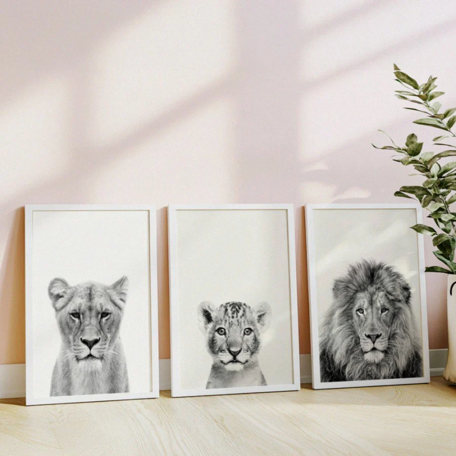 Mural Tríptico Lion Family