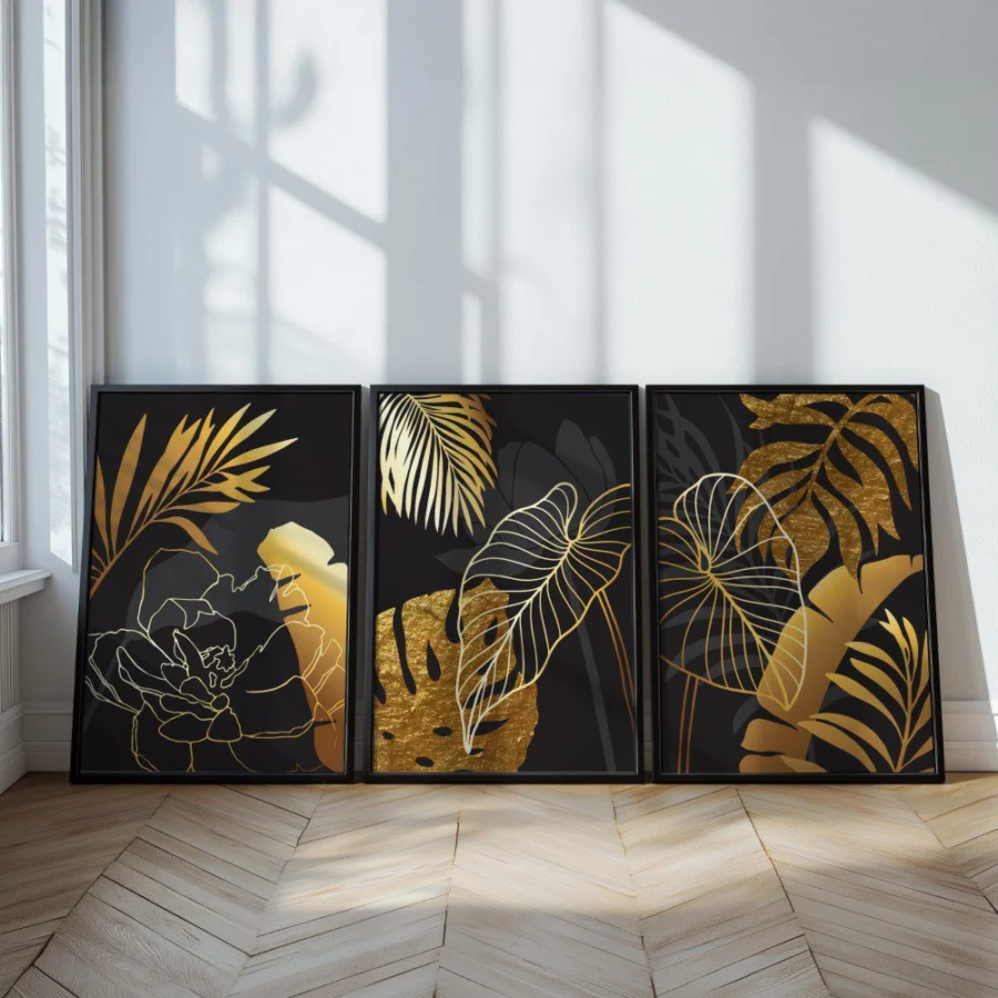 Mural Tríptico Pétalos Dorados