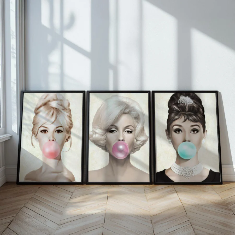 Mural Tríptico de Hepburn, Bardot & Monroe