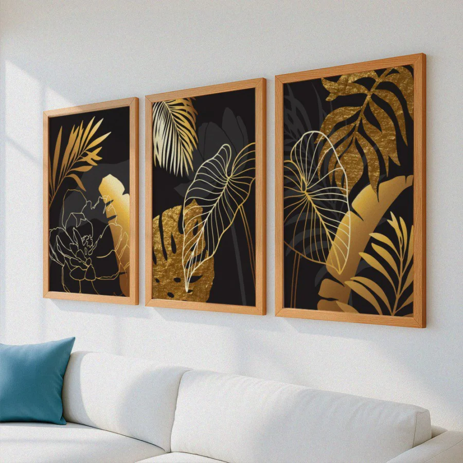 Mural Tríptico Pétalos Dorados