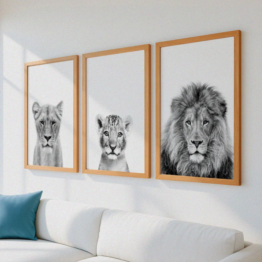 Mural Tríptico Lion Family