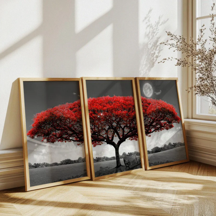 Mural Tríptico Árbol rojo
