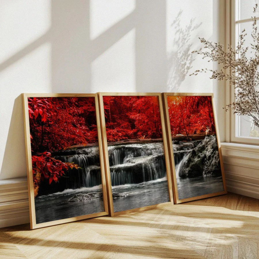 Mural Tríptico Cascada Roja