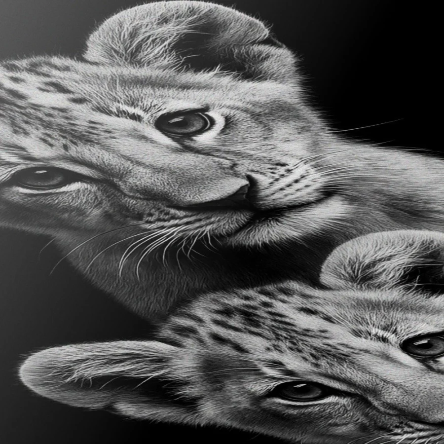 Mural Tríptico Lion Family Black