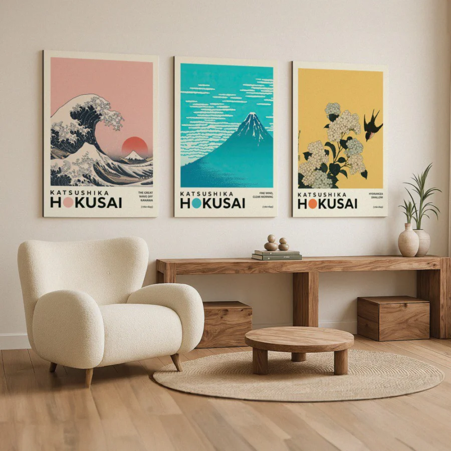 Mural Tríptico Hokusai