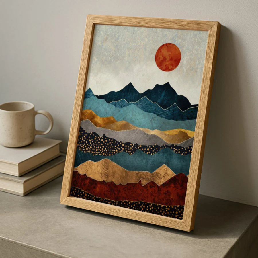 Cuadro de Puesta de Sol en las Montañas