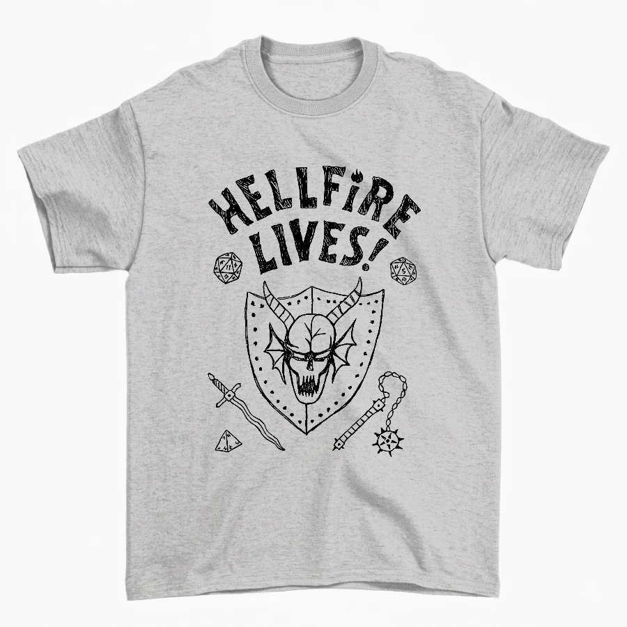 Remera de Stranger Things - Hellfire Lives (Gris)